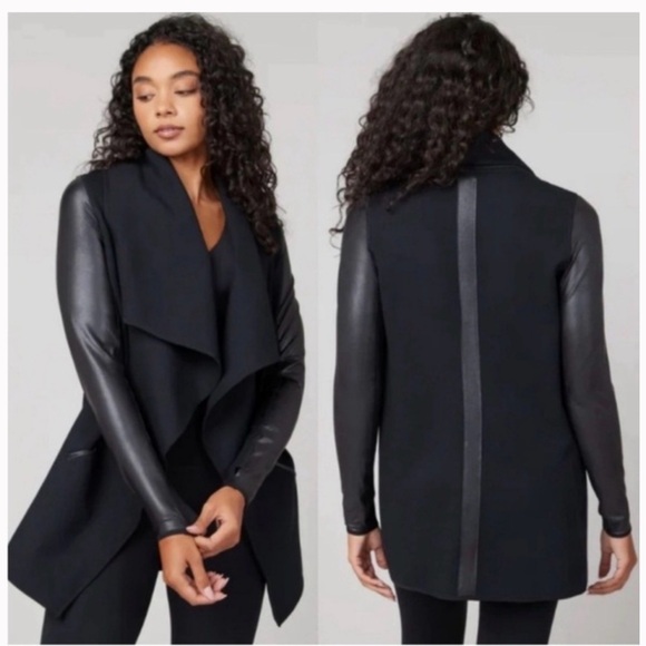 SPANX Jackets & Blazers - Spanx Jacket Faux Leather Convertible Drape Front in Black